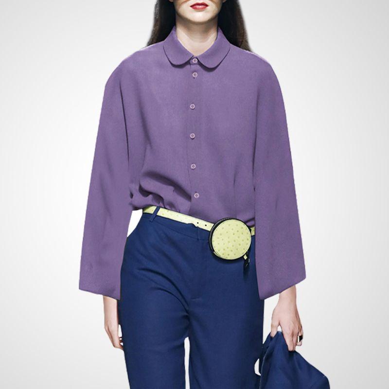 

Рубашка-поло с длинным рукавом и воротником, элегантный фиолетовый топ с антивозрастным эффектом Purple S