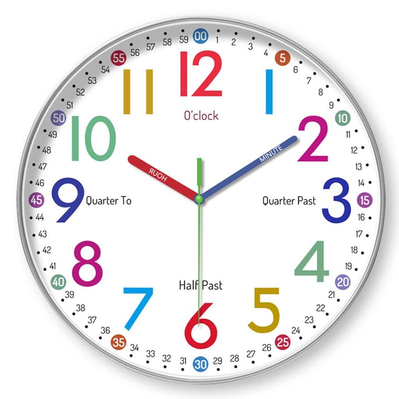 10 Inch Early Childhood Education Clock Colorful Round Wall Clock Kids' Room Decor Non Ticking Learning Clock Wall Decoration