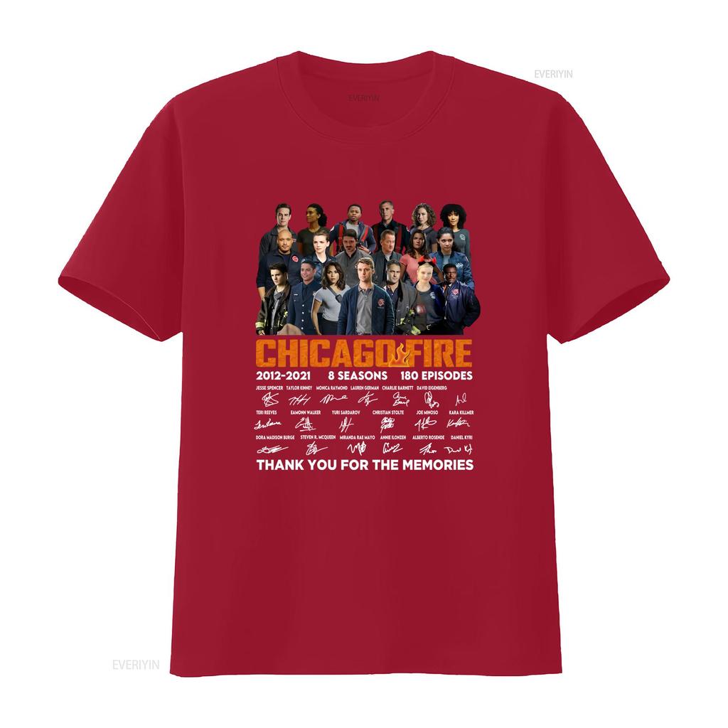 Vintage Chicago Fire All Cast Signature 8 Seasons Memorial Print Casual T Shirt Vintage Top For Everyday Wear