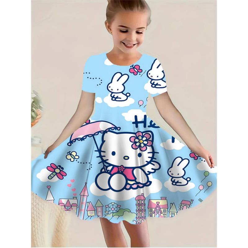 Summer Fashion Cute Short-sleeved Dress, Straight Skirt for Girls, Daily Dress