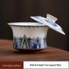 Blue and White Porcelain Lotus Kung Fu Tea Set: Enamel Teacup, Hovering Lid, Teapot, Saucer, and Master Cup.