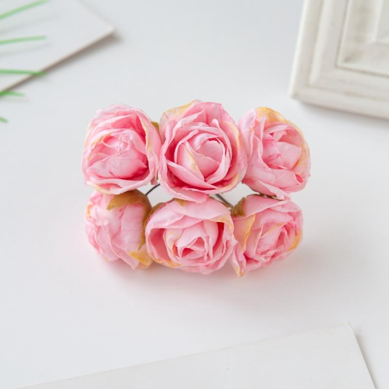 6Pcs Artificial Flowers Fake Silk Rose For Christmas Wreath Accessory Home Floral Arrangement Wedding Bridal Bouquet Decoration