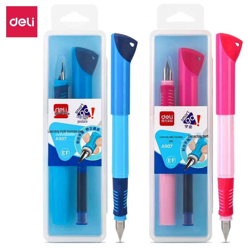 Deli Student Posture Correction Calligraphy Fountain Pen - Primary School Use with Ink Cartridge