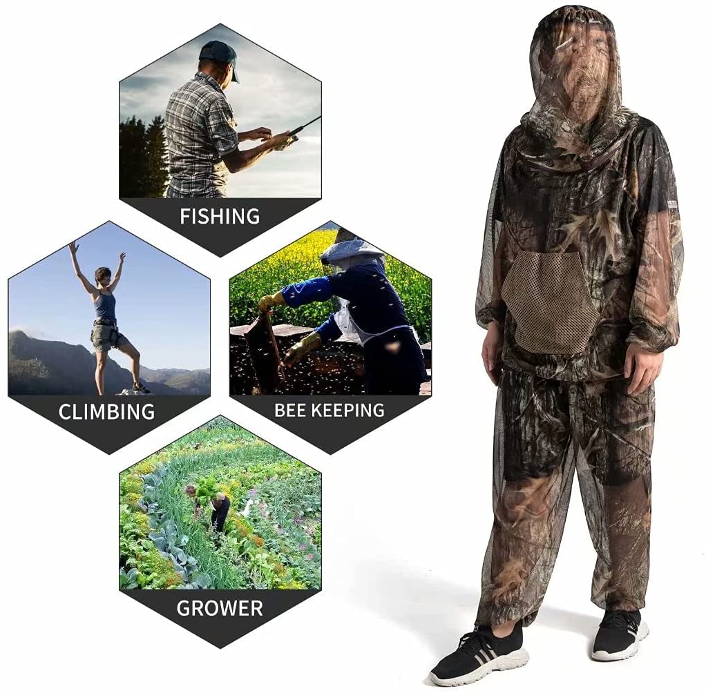 Milageto Combinaisons Anti-moustiques, Pantalons En Filet, Ensembles De Capuche Pour La Pêche, La Randonnée, Le Camping Et Le Jardinage, Kaki M L