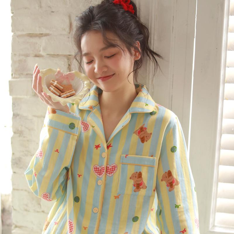 Spring/Summer Women's Striped Love Bear Pajama Set