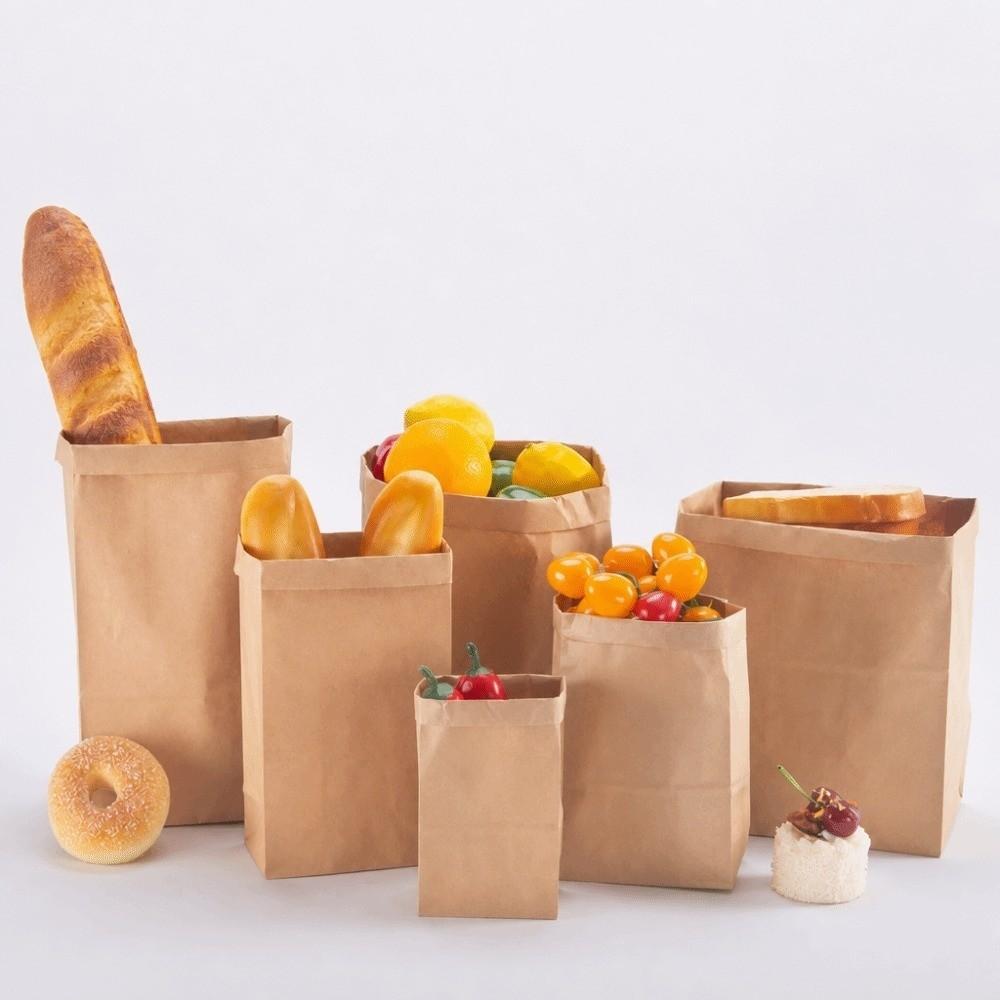 50pcs Not Oil Proof Kraft Paper Bag Square-bottom Convenience Bag New Food Packaging Bag Vegetable