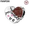 PANPOKI Copper Metal Heart Shaped Chocolate Bead Components Bracelet High Quality Fine Jewelry Charm Bead Components Compatible With Women High