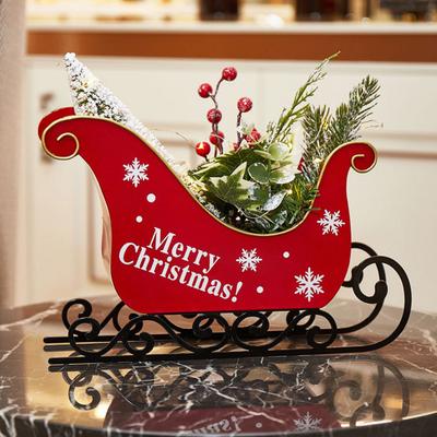 Festive Iron Christmas Sleigh Decoration with Mini Tree and Snowflake Patterns for Holiday Tabletop and Mantel Accent