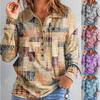 Herbst Damen Pullover Bluse Clash Print Langarm Revers Top