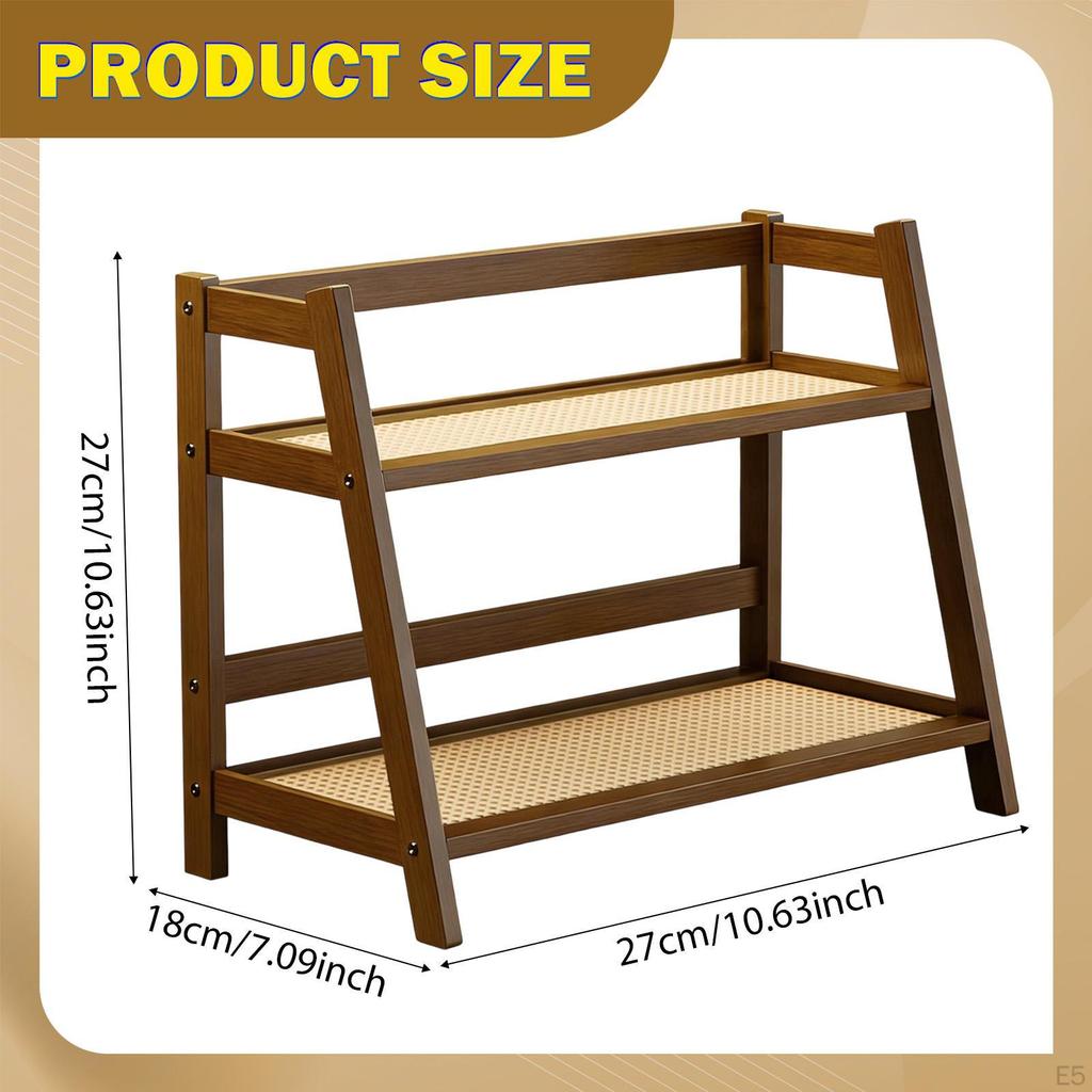 Bamboo Double Layer Rack 2 Tier Coffee Mug Display Stand Desk Storage Organizer for Living Room