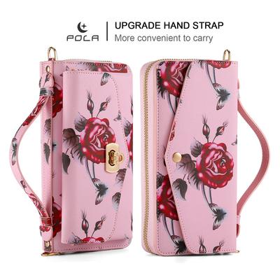 Crossbody Flower Wallet Leather Case For Samsung Galaxy S25 S24 Ultra S23 S22 Note 20 Detachable Wristband Cards Phone Cover