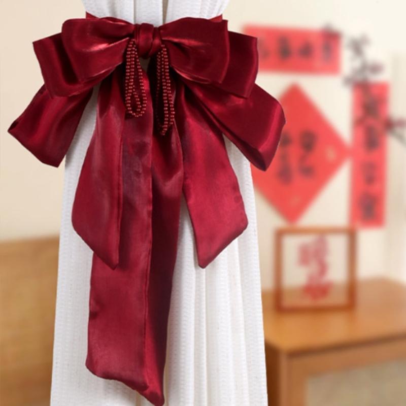 2Pieces Elegant Large Bowknot Curtain Holdbacks Straps Window Drapery Tiebacks Clips Wedding Accessories Decoration
