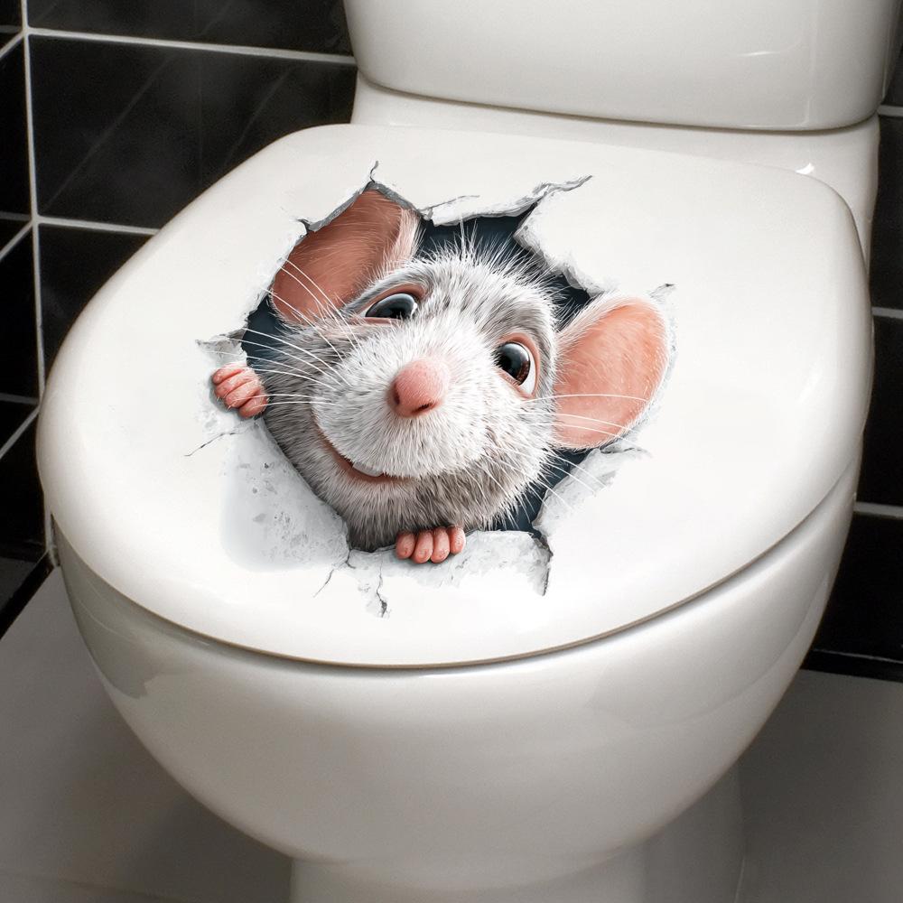 Funny Mouse Toilet Sticker, Self-Adhesive Removable No Trace Decal for Bathroom Decoration