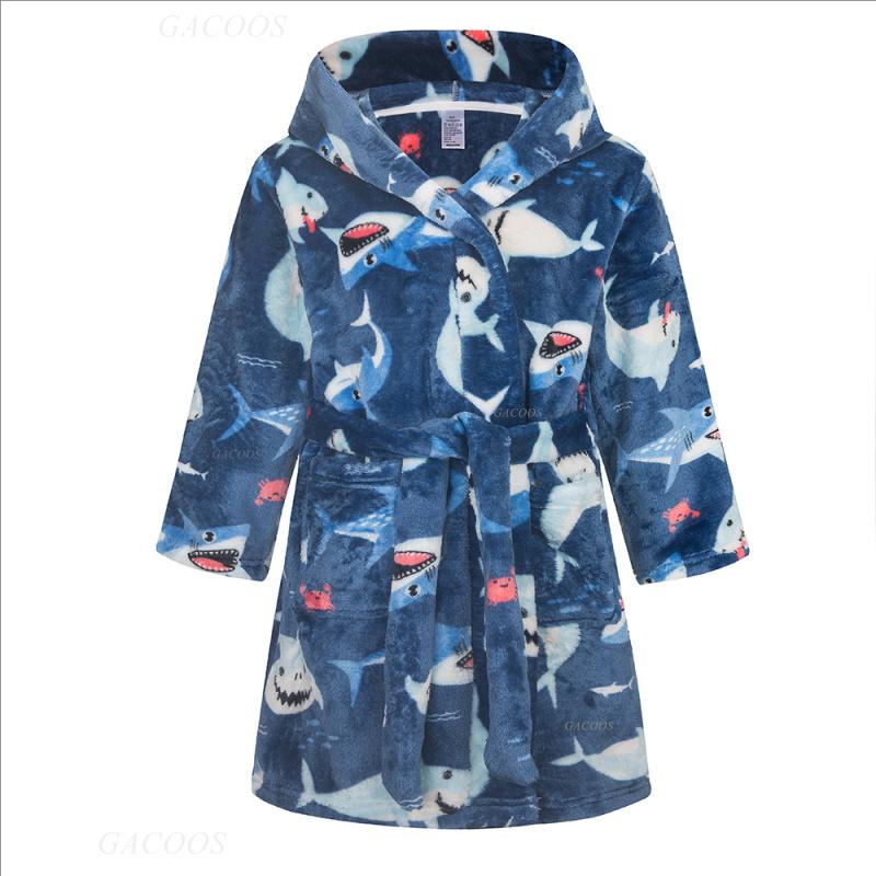 Winter Blue Bathrobe for Boys Girls Kids Sleepwear Children Bath Robe Pajamas Teenages Flannel Loungewear
