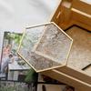 Window Grille Glass Coaster Gold Copper Embossed Pattern Hexagonal Glass Coaster Dining Table Insulation Pad Teacup Mat