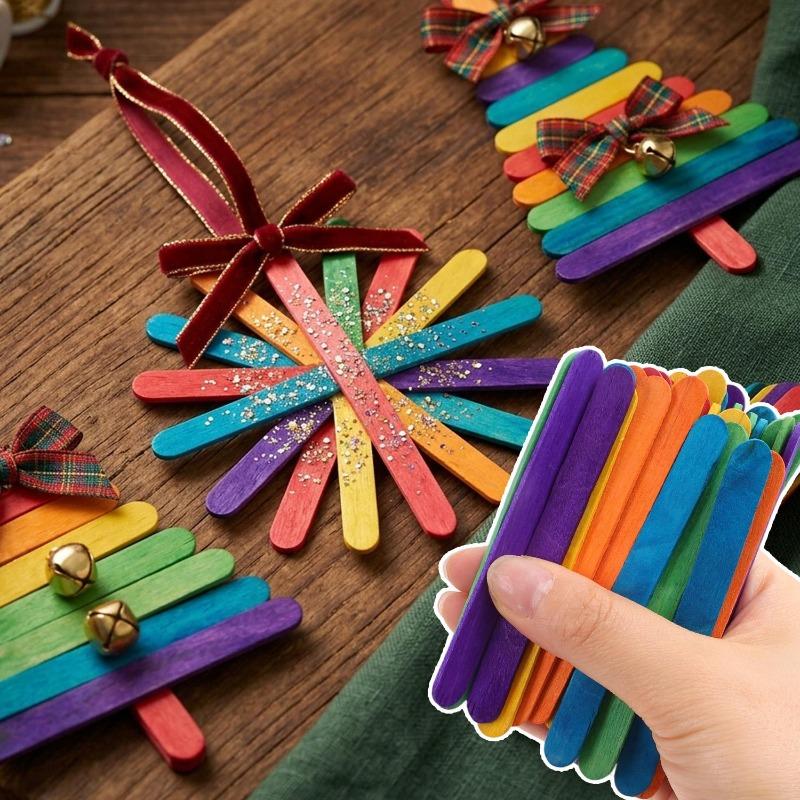 50/500PCS Wooden Coloured Lollipop Sticks Wood Craft Making Sticks Creative Multifunctional Crafts Arts Molds Building Sticks