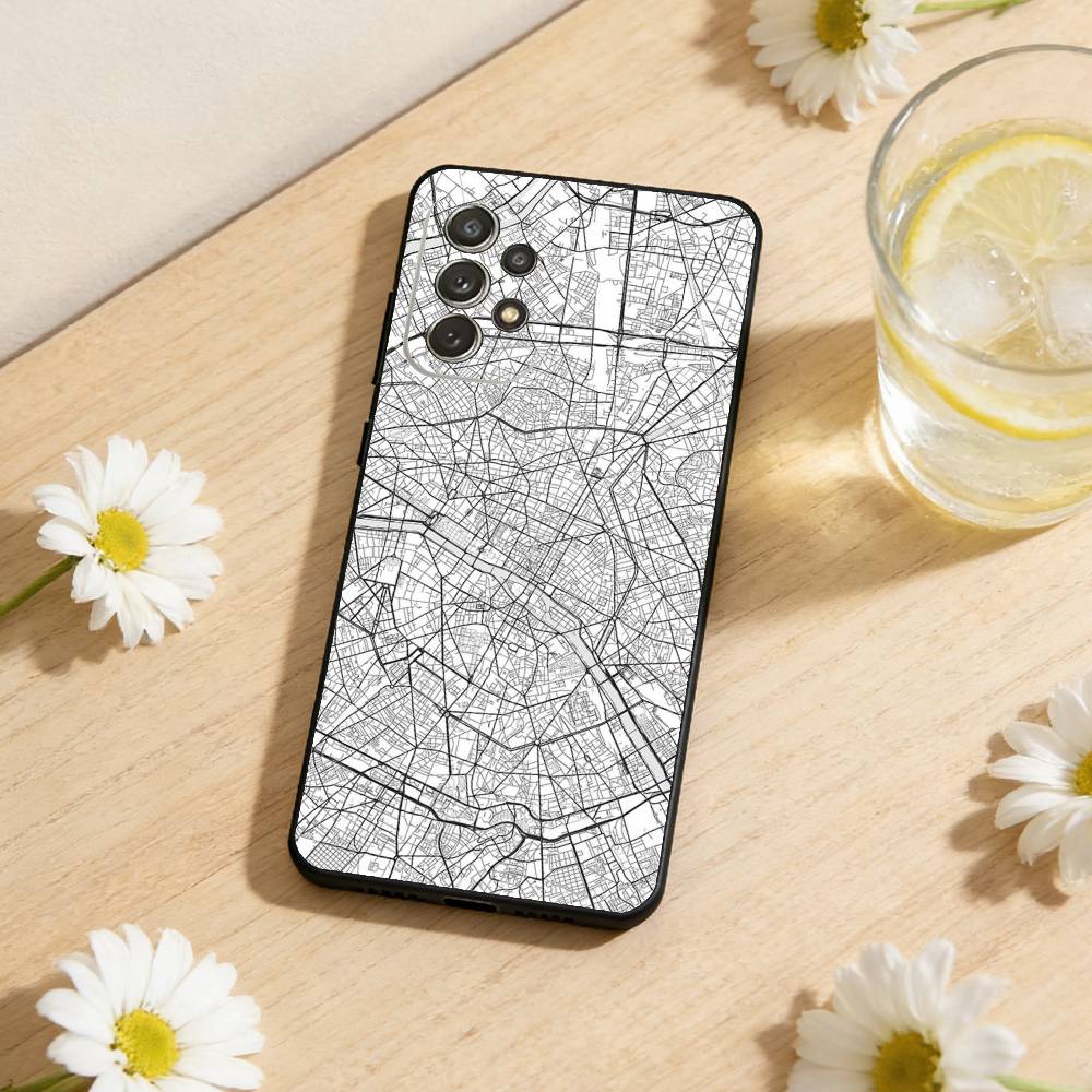 Famous City Sketch City Map Phone Case For Samsung S26,S25,S24,S21,S22,S23,S30,Ultra,S20,Plus,Soft Silicone Black Cover
