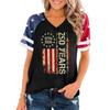 Women's Casual V-Neck Short Sleeve T-Shirt with Independence Day Print