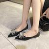 Elegant Women's Pointed Toe Wedding Shoes with Crystal Bow, Plus Size 41-43 Bridal Heels, 2026 New Versatile Style