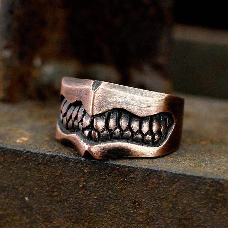 Adjustable Open Ring Men Women Vintage Punk Geometric Tooth Design Plated Retro Statement Jewelry