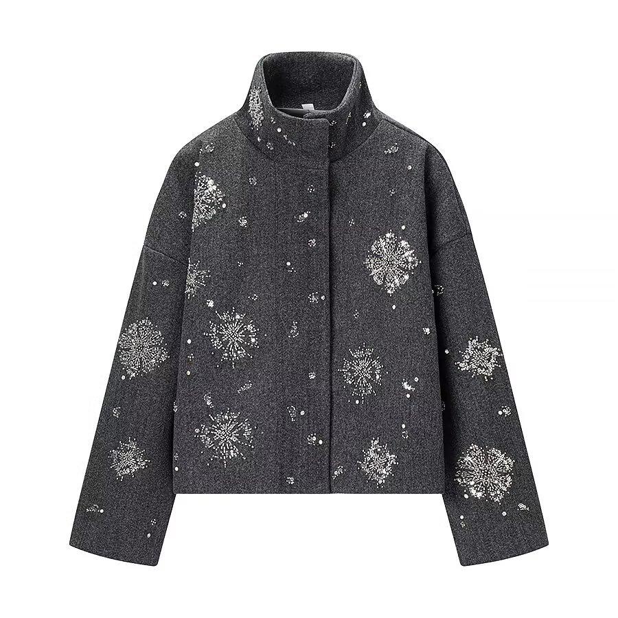 European and American style, new women's clothing, fashionable, casual, printed beaded woolen jacket