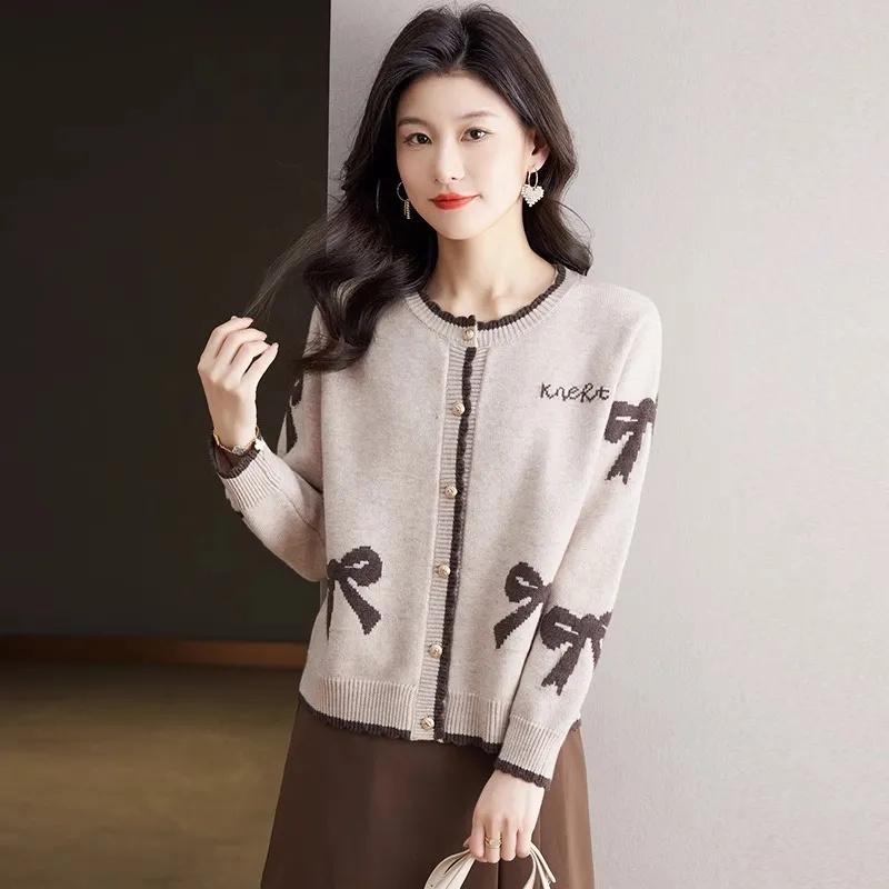 Spring Autumn Red Knitted Coat Women's Cardigan Short Small Shawl Loose Round Neck Knit Cardigan Sweater Women's Coat