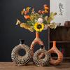 Ceramic Vase Straw Plaited Article Geometric Rattan Flower Vase Floral Arrangement Accessories Home Decoration Accessories