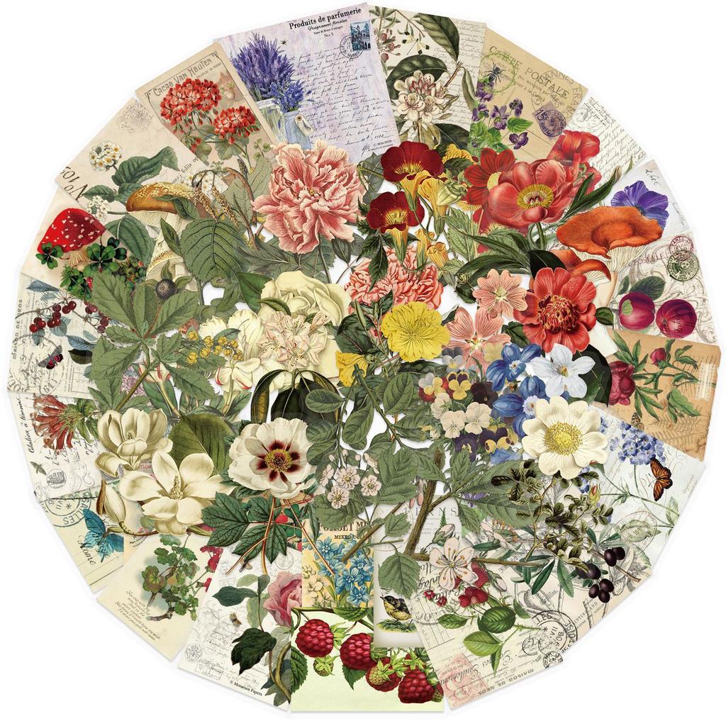 50PCS Transparent Flower Stickers Cute Vintage Transparent Floral Plant Decorative Decals for Scrapbook Laptops DIY Sticker Toy