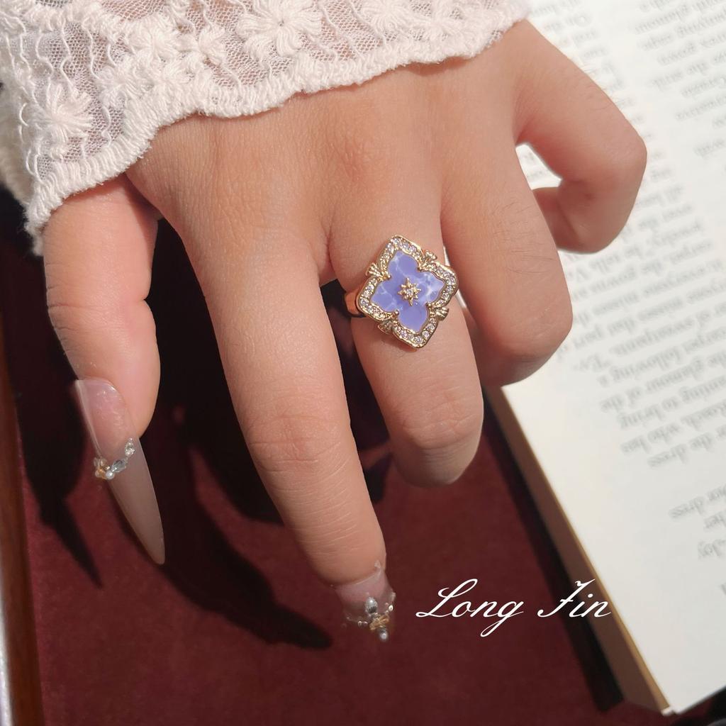 French Retro Raspuche Four-Leaf Clover Blue-Purple Suit, Bracelet Necklace, Earrings, Court Style, Light Luxury And Versatile.