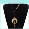 Artificial Agate Tree Of Life Pendant Necklace With Crystal Drop For Women
