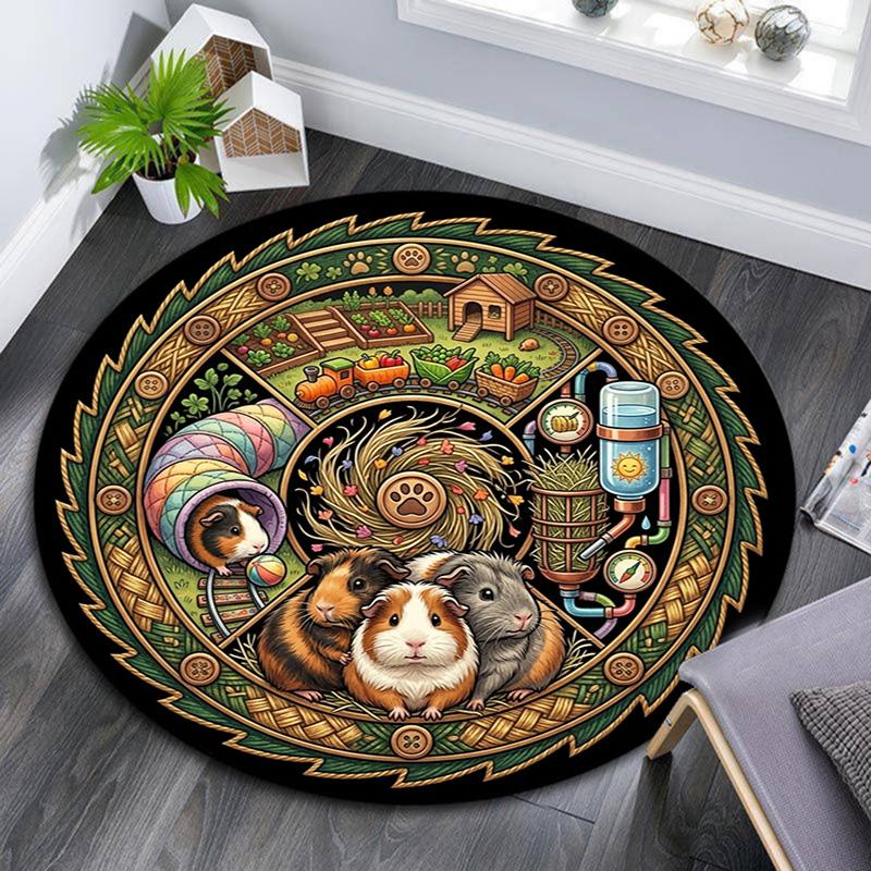 Garden Guinea Pig Adventure Round Area Rug Under Office Chairs Bedroom Living Room Home Decor