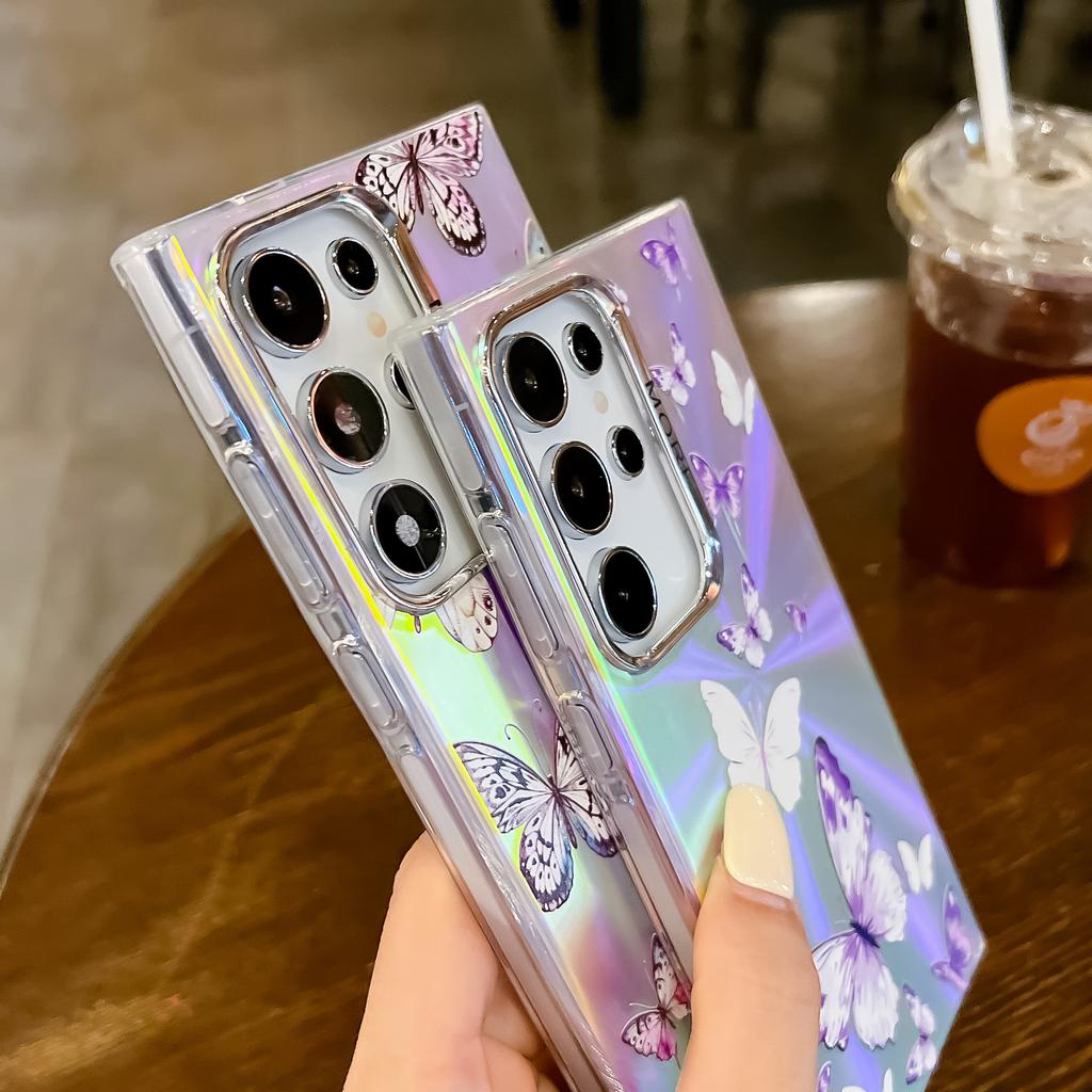 Für Samsung Galaxy S25 Ultra Hülle Laser TPU+PC Handyhülle Galvanisiertes Schmetterlingsmuster