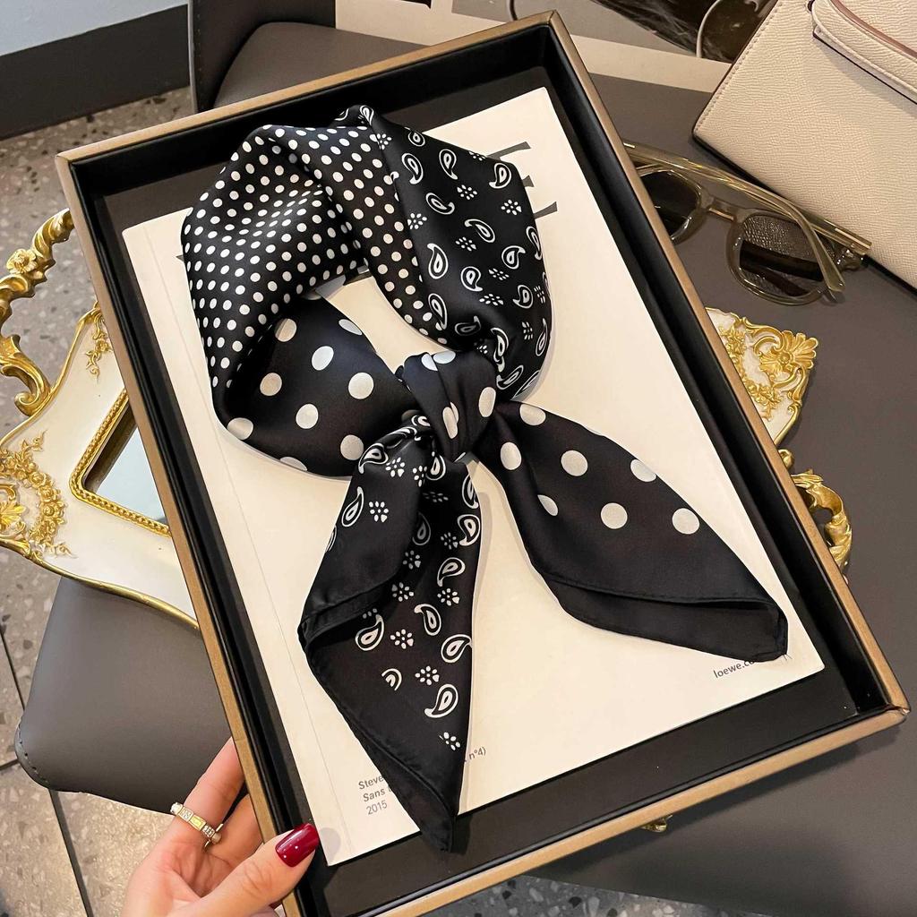 Women's French Retro Cashew Silk Scarf - Versatile Square Scarf & Ribbon Headscarf