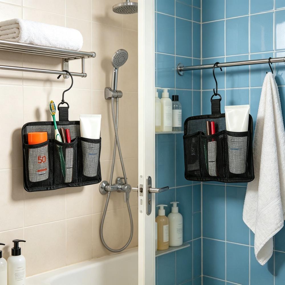 Portable Mesh Hanging Bathroom Bag Multi-compartment Toiletry Organizer for Daily & Trip Use