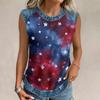 Women's Casual Sleeveless Pullover Tank Top Round Neck Independence Day Print Sleeveless Blouse Summer Outdoor Shirt