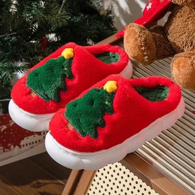 Winter Women's Slippers Cute Christmas Tree Women Flat Shoes Fashion Designer Soft Sole Cotton Shoes Plush Warm Unisex Slippers