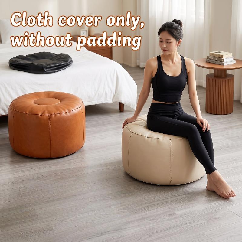 Pouf Rotondo Pieghevole in Ecopelle con Scomparto Nascosto, Seduta Pouf per Arredamento Soggiorno Casa