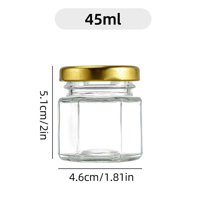 45ML 3/5pcs Mini Hexagonal Glass Jars With Gold Screw Lids Leak-proof Reusable Multi-purpose For Honey Jam Spice Storage