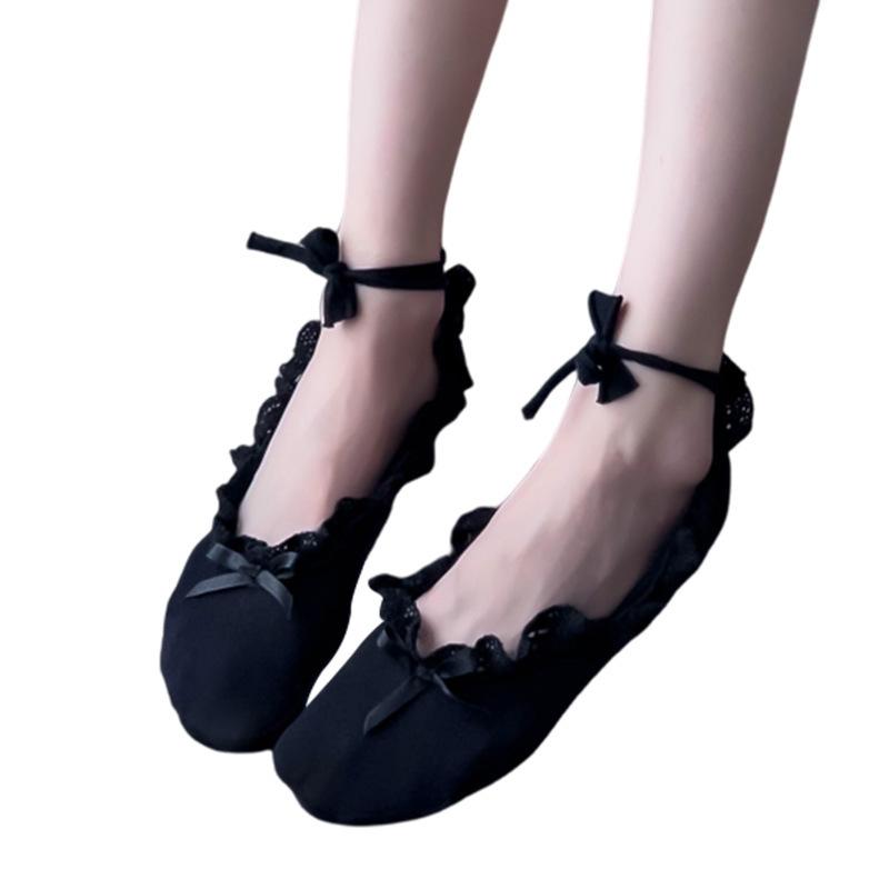 Women's Summer Flimsy Lace Ballet Bow Tie Invisible Ice Boat Socks