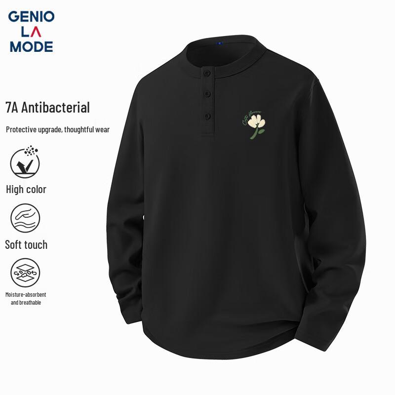 GENIOLAMODE Herren Langarm Henley-Hals T-Shirt