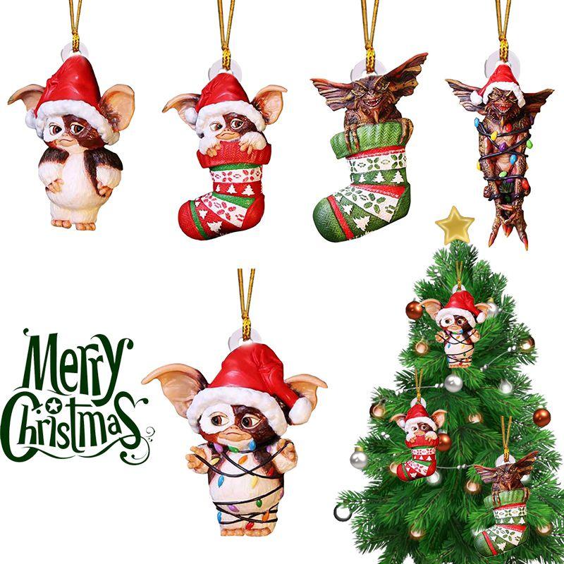 Merry Christmas Gremlins Gizmo Acrylic Santa Hat Pendant Xmas Tree Decor