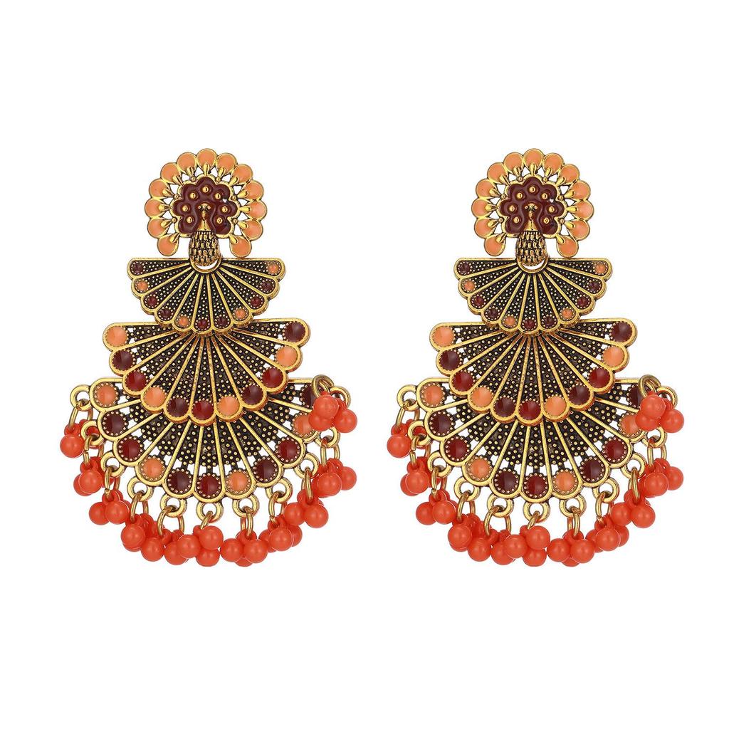 Indian Style Colorful Peacock Beaded Tassel Earrings - Bohemian Fashion