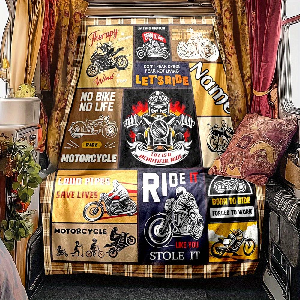Motorcycle Flames Personalized Name Blanket Personalized Name Soft Comfortable Stylish Blanket Car Blanket Perfect For Travel Camping Outdoor Home