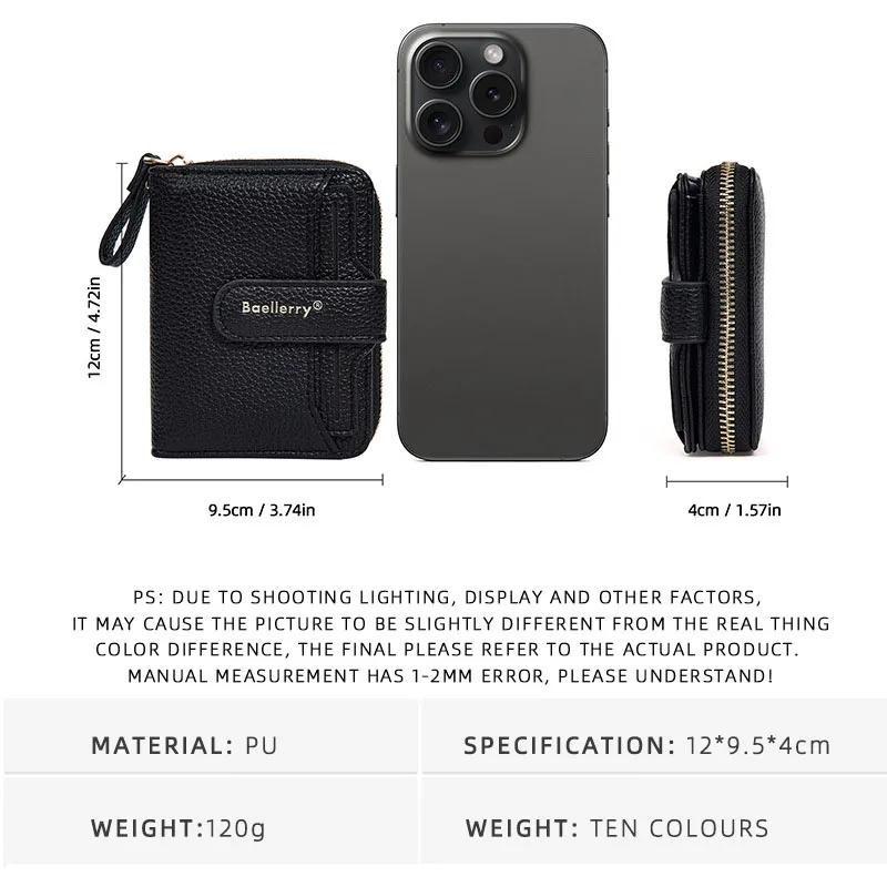 Women Lychee Pattern Wallets Zipper Hasp High Quality Pu Leather Purse Solid Short Small Sweet Wallet For Female Multi-Card Bit