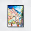 Italian Amalfi Coast Cityscape Poster Positano Watercolor Coastal Landscape Prints Canvas Painting Wall Art Home Room Decoration