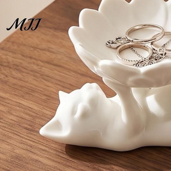 Gifts for Women Girls 3D Printed Lazy Lying Cat Lotus Jewelry Tray, Cute Figurine Desktop Organizer Tray Trinket Dish, Catchall Rings Earrings