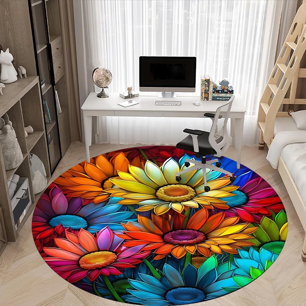 1pc Floral Kaleidoscope Office Round Area Rug, Indoor Mat Suitable ForOffice, Under Office Chairs Bedroom Living Room Home Decor, Room Deco  D077