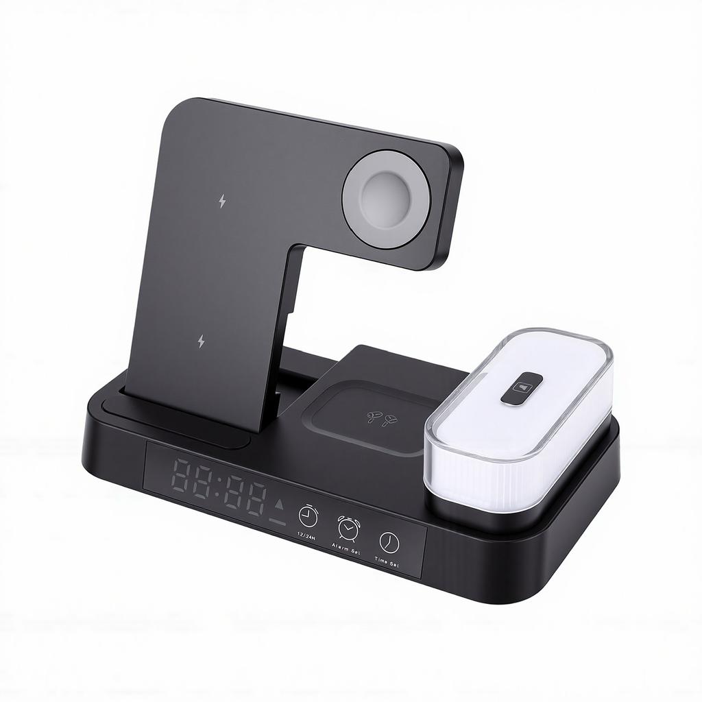 4 In 1 Charging Station Fit for MagSafe LED Display Magnetic Wireless Charger Stand with RGB Night Light for Phone