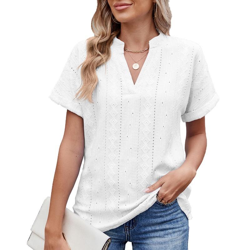 Maglietta casual ampia con scollo a V, tinta unita, da donna, primavera estate