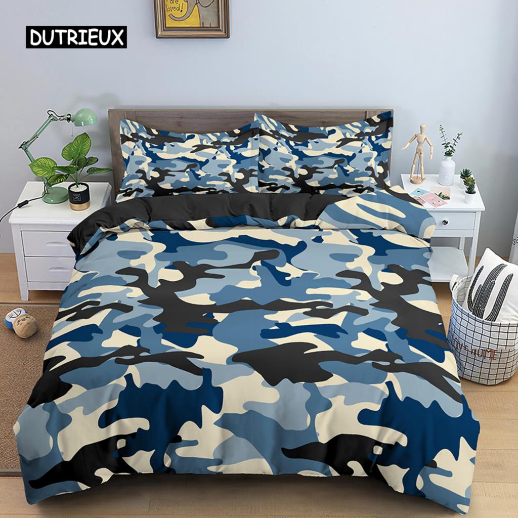 Dekbedovertrekset met camouflagepatroon Microvezel Klassieke kledingstijl Maskerende camouflageprint Quilt-/Dekbedovertrek Woondecoratie EU single(135x200cm)